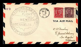 Dr Jim Stamps Us Newark Cam 34 First Flight Air Mail Cover Los Angeles
