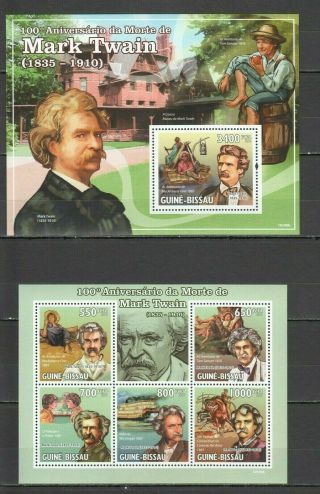 Bc757 2010 Guinea - Bissau Famous People Great Writer Mark Twain 1kb,  1bl Mnh