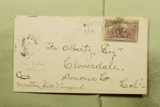Dr Who 1893 Redwood City Ca Fancy Cancel To Cloverdale Ca E54622