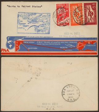 Portugal 1939 - 1st Flight Air Mail Cover Horta Usa 30521/6