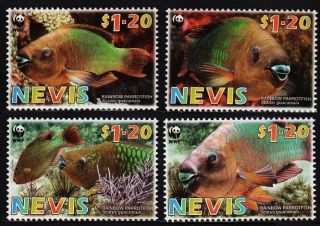 Nevis 20017 Mnh 4v,  Wwf,  Rainbow Parrot Fish,  Marine Life (j8n)