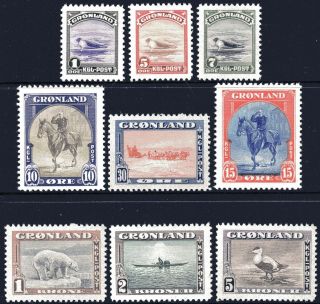 Greenland 1945 Pictorial Definitives Set Of 9 Unhinged