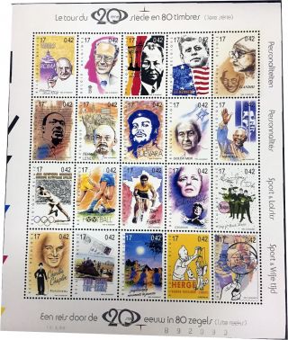 1999 Belgium People Of 20th Century Stamps Sheet Chaplin Gandhi Mandela Beatles
