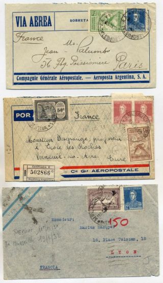 Argentina 1928 - 32 Five Commercial Airmail Covers (2 Regd) Buenos Aires To France