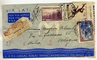 Argentina 1944 Registered Censored Lati Airmail Cover From Buenos Aires To Italy