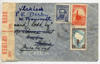 Argentina 1942 Censored Airmail Cover From Las Toscas To South Africa At 1.  70p