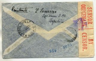 ARGENTINA 1942 CENSORED AIRMAIL COVER FROM LAS TOSCAS TO SOUTH AFRICA AT 1.  70P 2