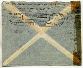 ARGENTINA 1943 REGD AIRMAIL COVER TO KLEVE GERMANY DETAINED TWO YEARS BY CENSOR 2