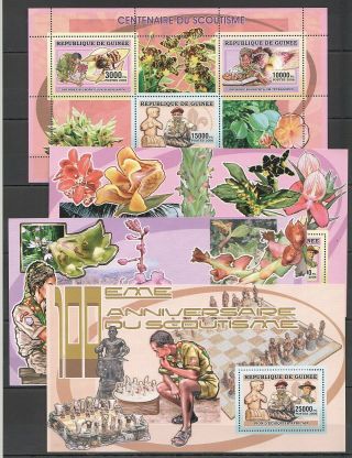 T474 2006 Guinea Mushrooms Scouting Baden - Powell Orchids 3bl,  Kb Mnh Stamps