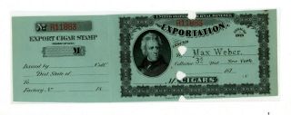 Us Revenue Export Cigar Stamp - Series Of 1878 - -