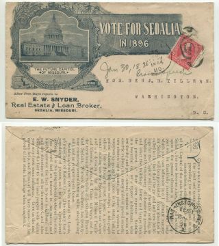 Sedalia Mo Jan 1896 2 Sided Imprint Advertising " E W Snyder " Vote For Sedalia
