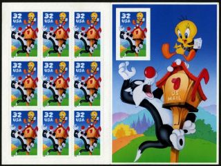 U.  S.  Sheet Of 10 Scott 3204 1998 32ct Looney Tunes Sylvester & Tweety N/h