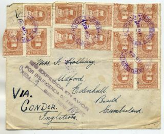 Argentina 1937 Cover Nahuel Ruca To Uk With Insufficient Airmail Franking Cachet
