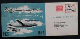 SCARCE 1957 Havana 30th Anniversary of Pan Pacific Airways Cover ties 2 stamps 4