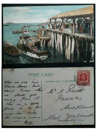 1916 Sierra Leone Postcard " Freetown Sawpit " Ties 1d Stamp To Zealand