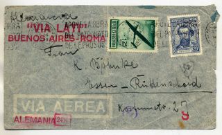 Argentina 1941 Censored Lati Airmail Cover From Buenos Aires To Essen Germany