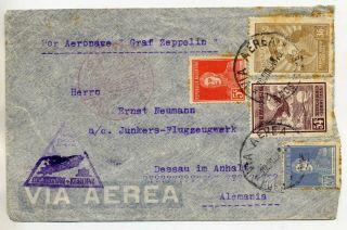 Argentina 1934 Zeppelin Cover To Dessau Germany Carried Argentina Return Flight