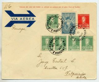 Argentina 1929 Panagra First Flight Uprated 5c Envelope From Rosario To Chile
