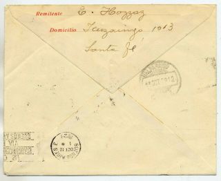 ARGENTINA 1929 PANAGRA FIRST FLIGHT UPRATED 5C ENVELOPE FROM ROSARIO TO CHILE 2