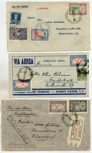 Argentina 1930 - 32 Trio Of Commercial Airmail Covers (one Registered) To Germany