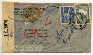 Argentina 1942 Registered Air Cover To Venezuela Censored In Trinidad & Returned