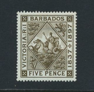 Barbados 1897,  5d " Blued Paper " Diamond Jubilee Vf Mlh Sg 129 Cat£225 (see Below)