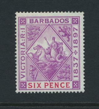 Barbados 1897,  6d " Blued Paper " Diamond Jubilee Vf Mlh Sg 130 Cat£140 (see Below)