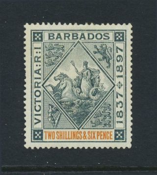 Barbados 1897,  2/6 " Blued Paper " Diamond Jubilee Vf Mlh Sg 133 Cat£150 (see Below