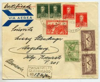 Argentina 1932 Regd Uprated 5c Envelope From San Carlos To Augsburg Germany