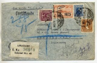 Uruguay 1946 Bsaa Registered Commercial Airmail Cover From Sucursal To England