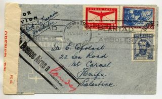 Argentina 1940 Very Fine Censored Airmail Cover From Buenos Aires To Palestine