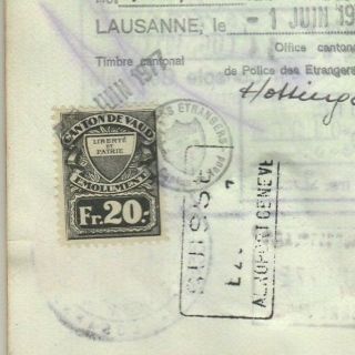 Switzerland - Egypt Rare Consular Revenue Value 20 Fr.  Tied Doc.  1977
