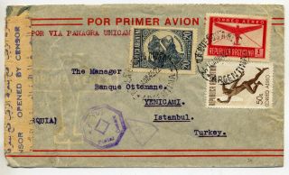 Argentina 1945 Censored 1.  70p Panagra Airmail Cover From Buenos Aires To Turkey