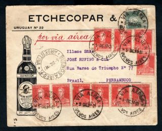 Argentina - 1927 Commercial Airmail Cover To Brazil,  Buenos Aires Postmarks