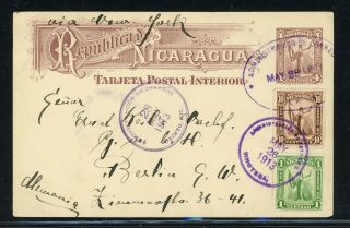 Nicaragua Postal History: Lot 31 1913 Uprated Waterlow Pc Jinotega - Berlin $$$
