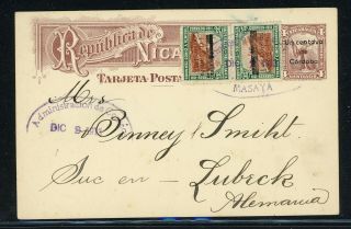 Nicaragua Postal History: Lot 29 1913 Uprated Schg Waterlow Pc Masaya Lubeck $$