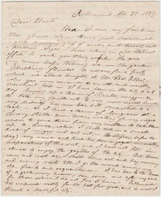 Slavery - 1839 Richmond Va Letter - Taking Slaves To Arkansas - Great Content