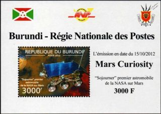 Nasa Mars Curiosity Exploration Rover Vehicle Space Stamp Sheet 7 2012 Burundi