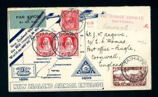 Zealand 1931 Air Mail Cover To Cornwall (s110)