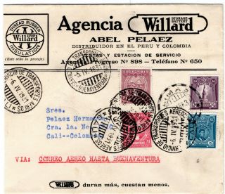Peru - Colombia - Scadta - Mixed Franking 30c Cover - Lima To Cali - 1931 Rrr