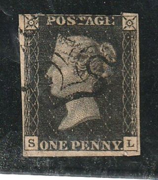 Gb 1840 1 1d Penny Black Light Maltese Cancel,  Letters S - L 4 Margins Cat £375