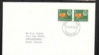 Rhodesia,  1969 Cover To S.  Africa,  Pair 2d Mardon Defins,  With Hartley Hills Dc