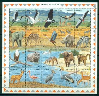 Uganda 1989 M/sheet (20 Stamps) Mnh Animals Waterhole - Mi.  No 677 - 696kb
