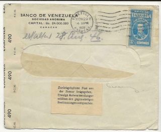 D29 Rare Venezuela Nov 1939 Censored Cover To Germany Detained By British
