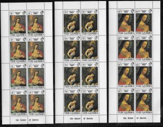 Gambia,  Christmas,  Set Of 3 Sheets Of 8 Stamps,  Perf,  Mnh