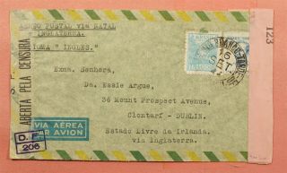 BRAZIL TIED PATRIOTIC LABEL 1944 AIRMAIL TO IRELAND WWII CENSORED 2