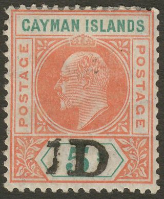 Cayman Islands 1907 Kevii 1d On 5sh Salmon And Green Sg19 Cat £275