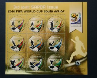 Zimbabwe Fifa World Cup 2010 Sapoa Combination Miniature Sheetlet,  Gold Foil Mnh