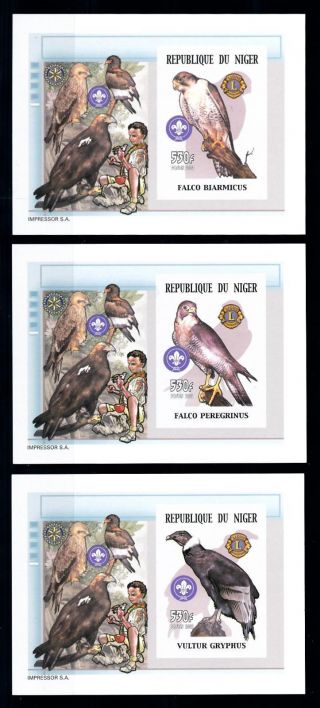 [95559] Niger 2002 Birds Of Prey Falcon Vulture 3 Imperf.  Single Sheets Mnh