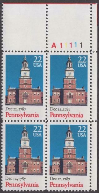 Scott 2337 - Us Plate Block Of 4 - Pennsylvania Ratification - Mnh - 1987